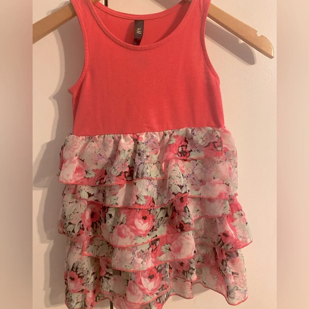 Jessica Simpson girls ruffle‎ dress sz 4T coral and floral
